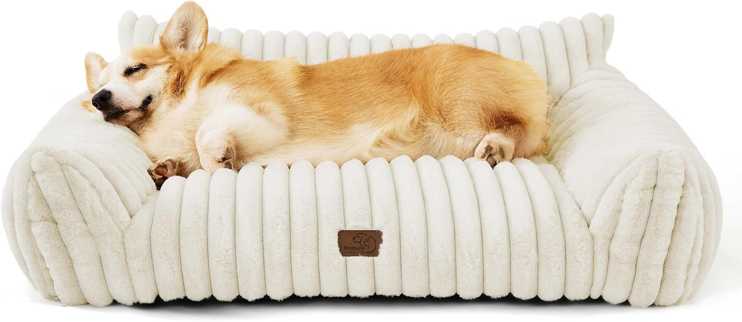 Bedsure Cute Dog Couch for Large Dogs- Fluffy Pet Sofa, Dog Couch Bed with Removable, Washable Cover, Supportive Pet Bed, 36inch, Cream