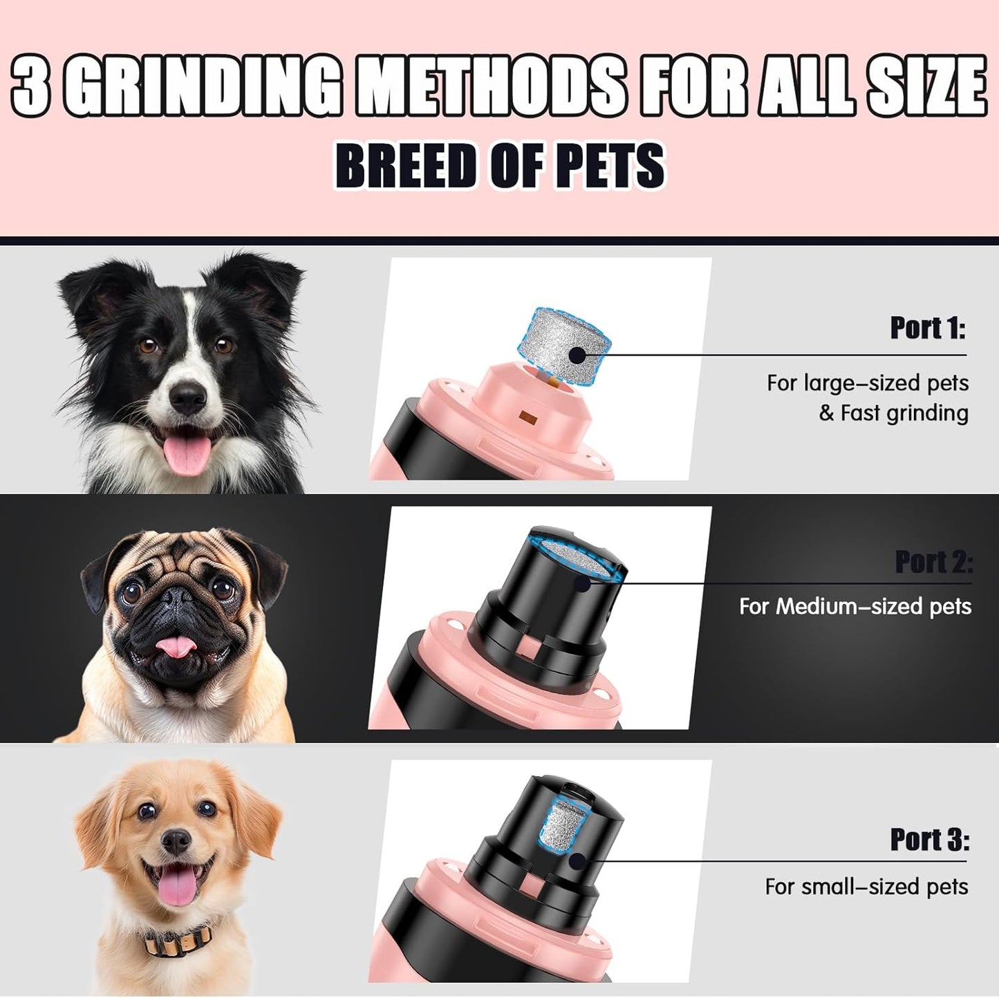 VIWIK Dog Nail Trimmers, Dog Nail Grinder with 2 LED Lights, Pet Nail Clippers Kit for Large Medium Small Dogs & Cats, 2-Speed Super Quiet Electric USB Rechargeable Pet Paws Grooming Tool Pink
