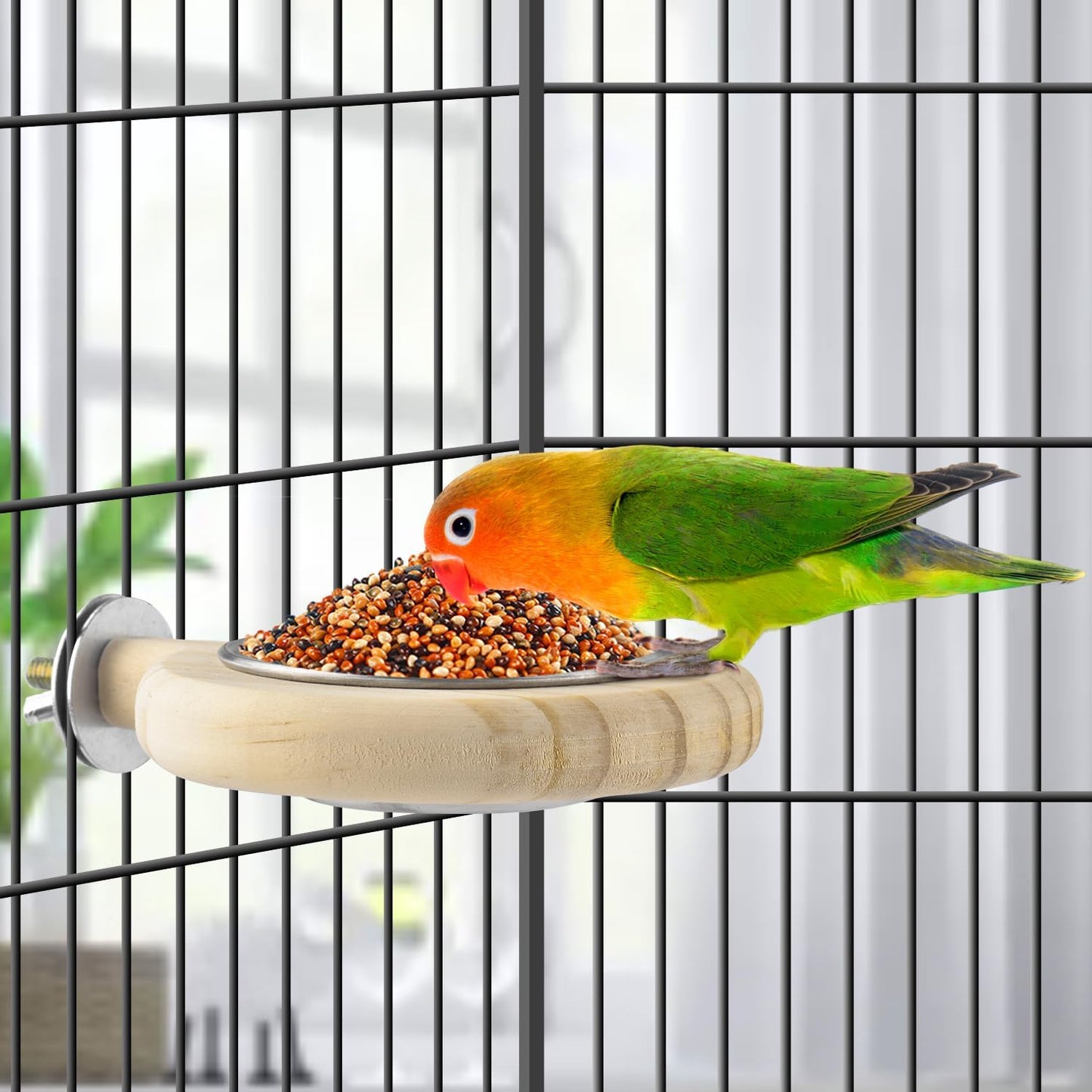 KATUMO Conure Perch Bird Wood Perch Stand Toy Parrot Cage Toy Bird Food Cup for Parakeet Lovebird Finch Conure Budgie Small Birds
