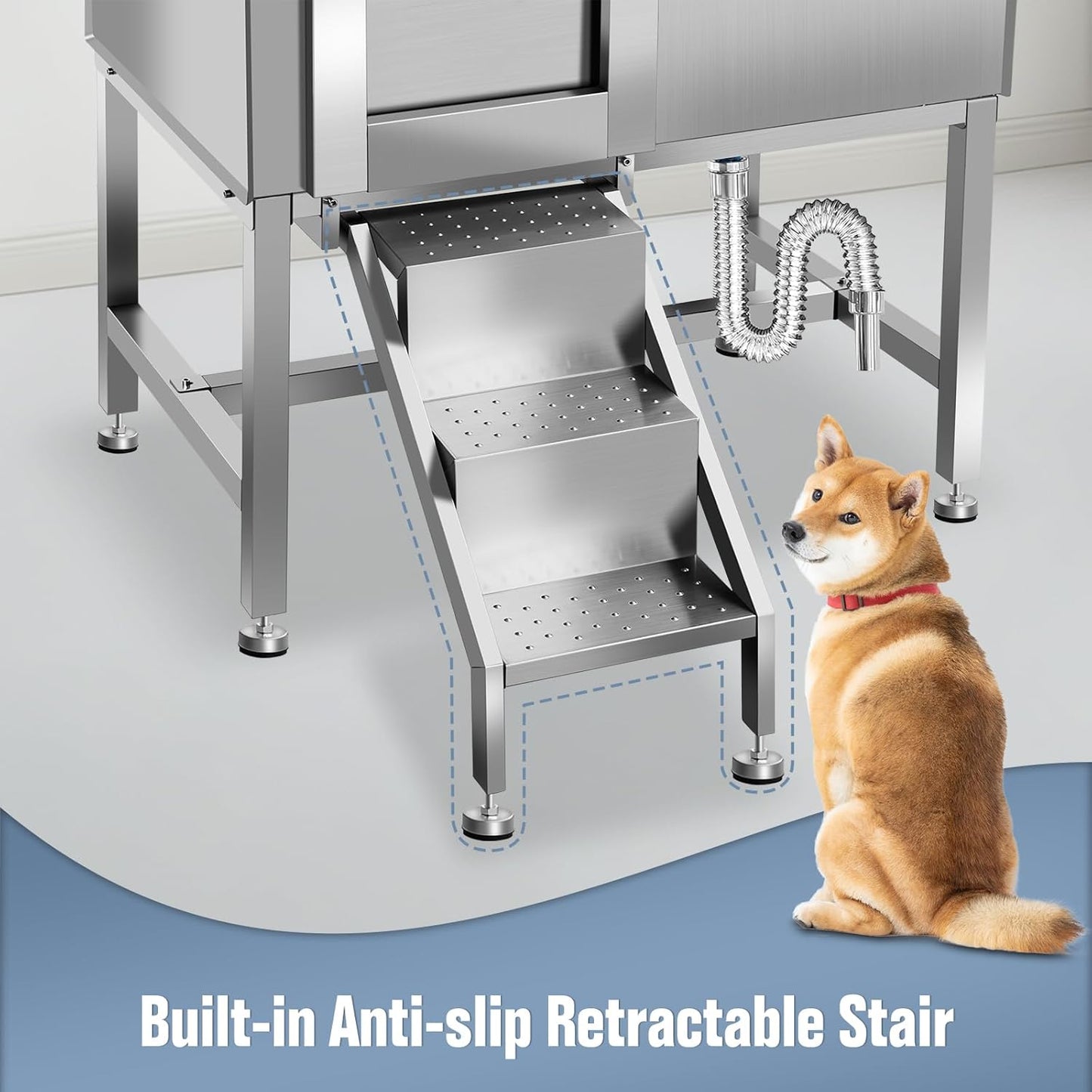 38" Dog Washing Station, Professional Stainless Steel Dog Bathing Station, Equipped with Three Anti-Slip Steps, Removable Door, Upgraded Spray Nozzle&Hose - Ideal for Home, Pet Grooming Salon,L-RAMP