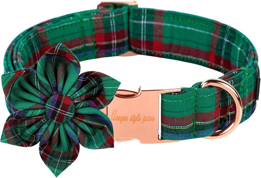 Unique style paws Dog Collar with Flower Tie Christmas Dog Collar for Small Medium Large Dogs with Adjustable Metal Buckle -XS