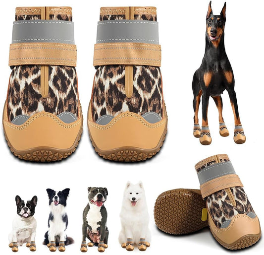 Dog Shoes for Small Dogs, Dog Boots & Paw Protectors for Hardwood Floors, Outdoor Dog Booties for Hot Pavement Winter Snow Hiking, Waterproof Dog Shoes with Reflective Strips Size 1