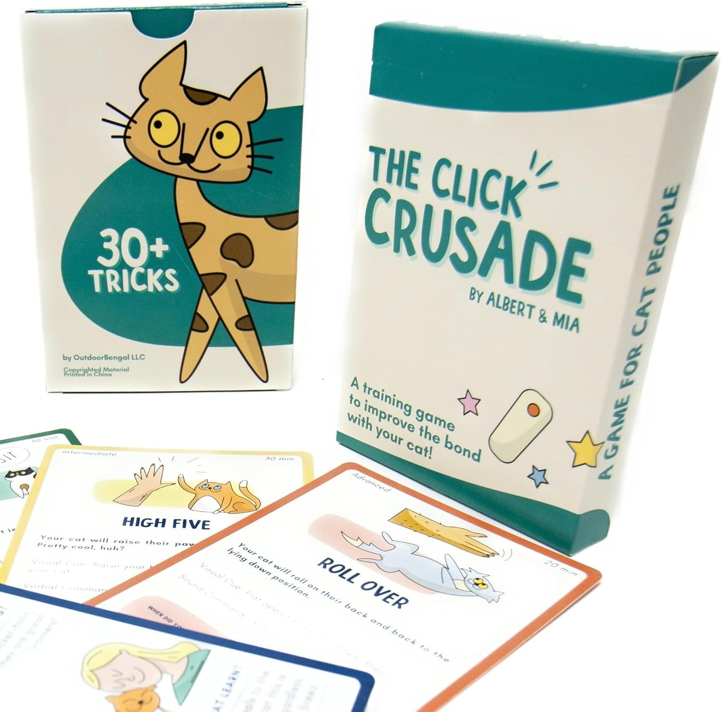 ALBERT & MIA Cat Clicker Training Kit + The Click Crusade Bundle (Cat Training Card Game Guide to Clicker Training for Cats for Teaching Tricks, Improving Communication and Bonding with Your Kitten