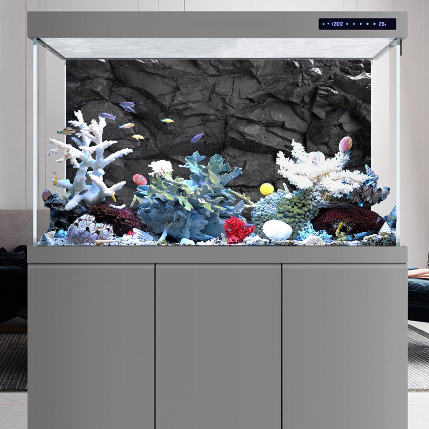 AWERT 72x18 inches Stone Aquarium Background Black Rock Fish Tank Background Rocky Terrarium Background Vinyl