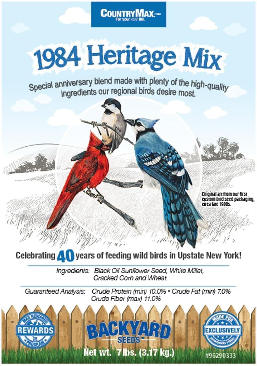 CountryMax Backyard Seeds 1984 Heritage Mix – Premium Bird Seed Blend with Black Oil Sunflower, White Millet & Cracked Corn – Wild Bird Food for Cardinals, Finches, Chickadees & More (40 Pounds)