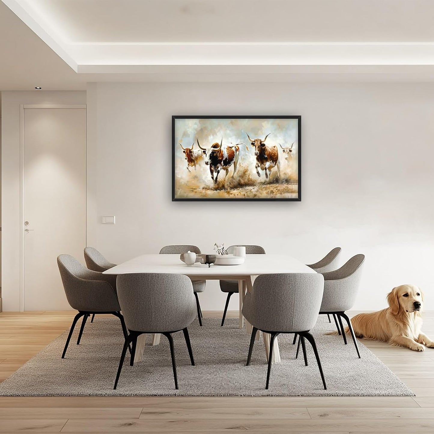 Highland Cow Large Wall Art Wild Animal Running Pictures Farmhouse Rustic Longhorn Wall Decor Canvas Print Painting Artwork for Bathroom Living Room Bedroom 36L" x 24W"