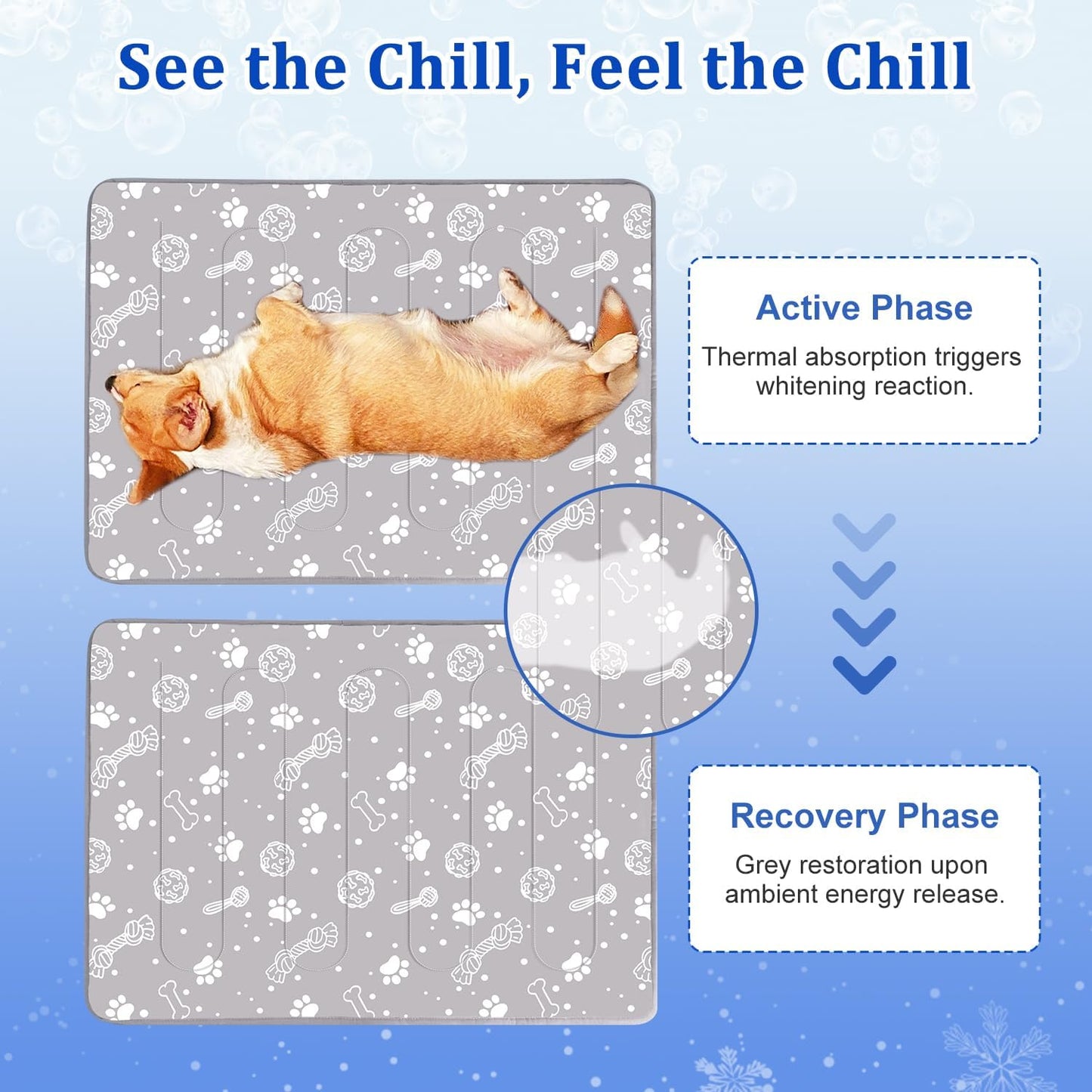 MH MYLUNE HOME Upgrade Cooling Mat for Pets, 28”x39” Arc-Chill Fiber Reinforced Padding, Heat-Absorbing Color-Changing Pet Pad, Foldable/Washable Summer Bed