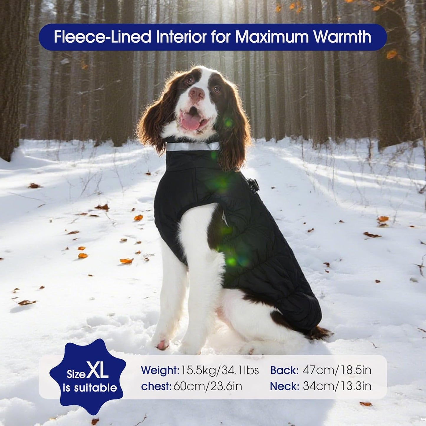 FUAMEY Dog Coat for Large Dogs,Waterproof Dog Winter Jacket with Harness Built in Puppy Cold Weather Coats Reflective Pet Vest with Zipper Warm Fleece Dogs Snowsuit Windproof Solid Black 2XL