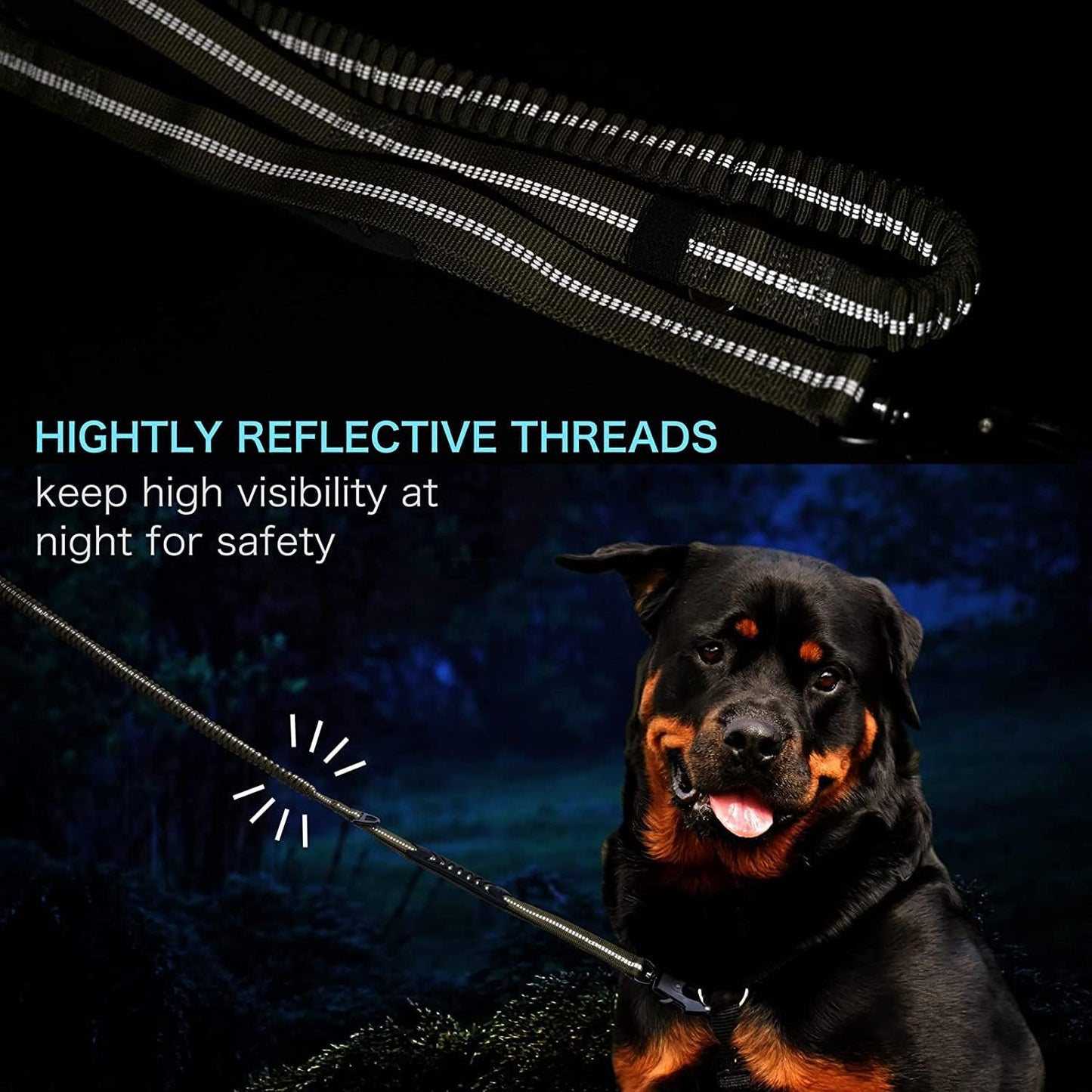 4-6FT Heavy Duty Dog Leashes for Large Dogs, Shock Absorbing Bungee Tactical Leash with 2 Padded Handle, Car Seatbelt and Metal Carabiner Clip, Strong No Pull Dog Leash for Medium