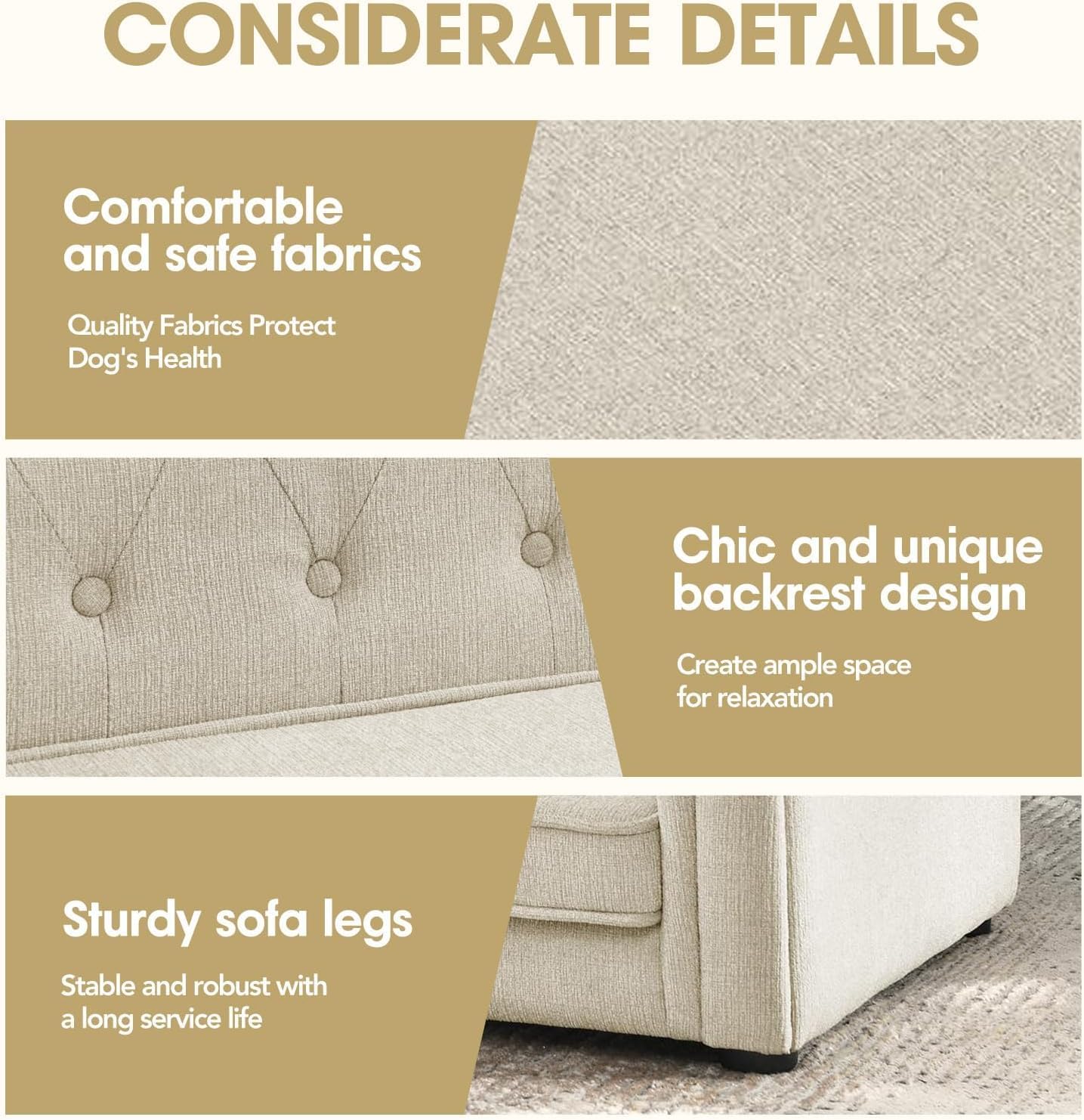 Dog Sofa Couch for Medium to Large Dogs, 31" Memory Foam Dog Couch with Washable Fabric, Removable Cushion, Sofa Bed for Medium and Large Dogs, Beige