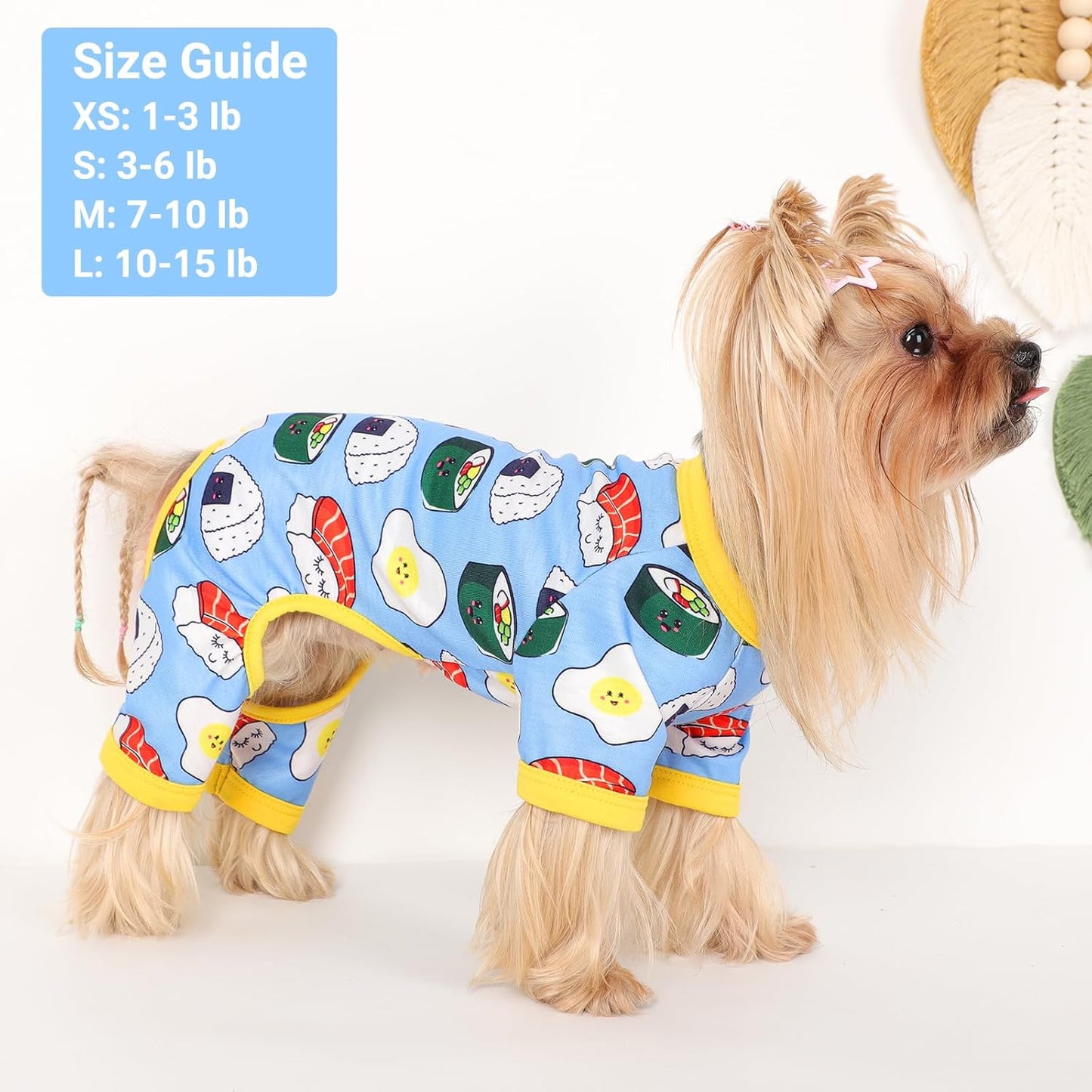 Dog Pajamas Small Sized Dogs Stretchable Summer Dog Clothes Pjs 4 Legs Girl Boy Cute Soft Puppy Outfits Doggie Cat Jammies Jumpsuit Sleeper for Pet (Bread, Small)