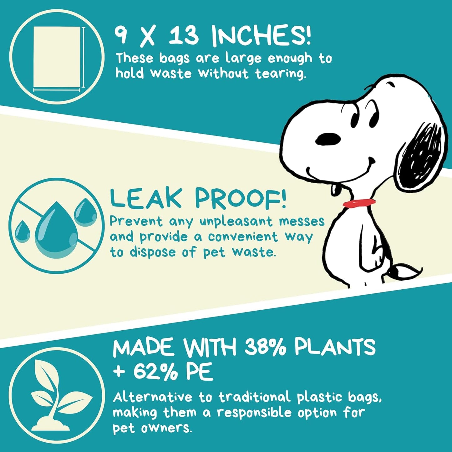 The Original Poop Bags® 38% USDA Biobased Pet Waste Bags, Peanuts Design, Leak-Resistant & Durable, Black/Green (720 Count (Pack of 2))