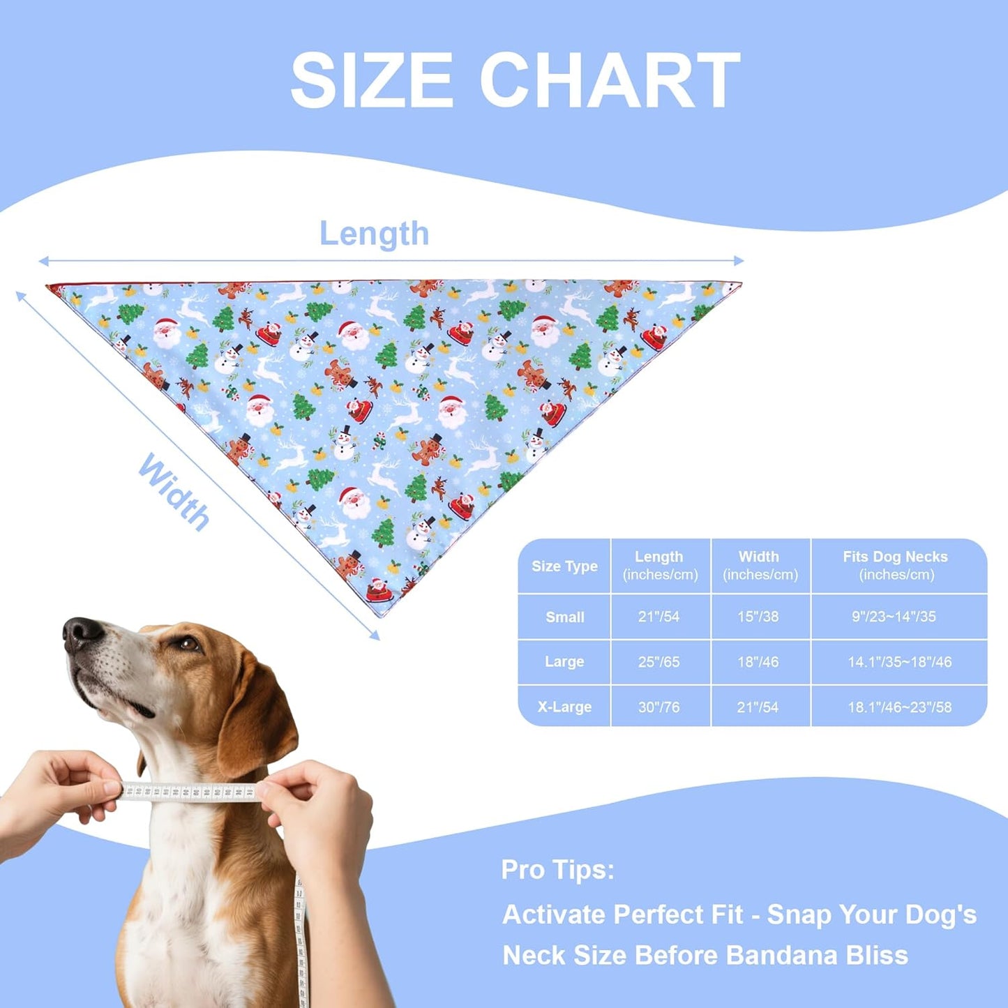 Christmas Dog Bandana for Large Dogs - Reversible Santa Snowman Print Scarf - Soft, Quick-Dry Pet Neckwear for Holiday Photos & Gifts