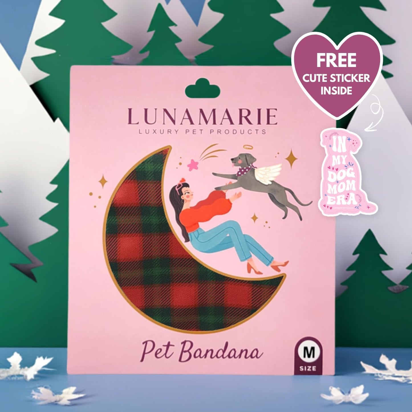 LunaMarie - Luxury Pet Birthday Bandanas -Premium & Silky Poly Fabric | 100% Handmade | Custom Shape Dual Layered (Jingle Plaid, Medium)