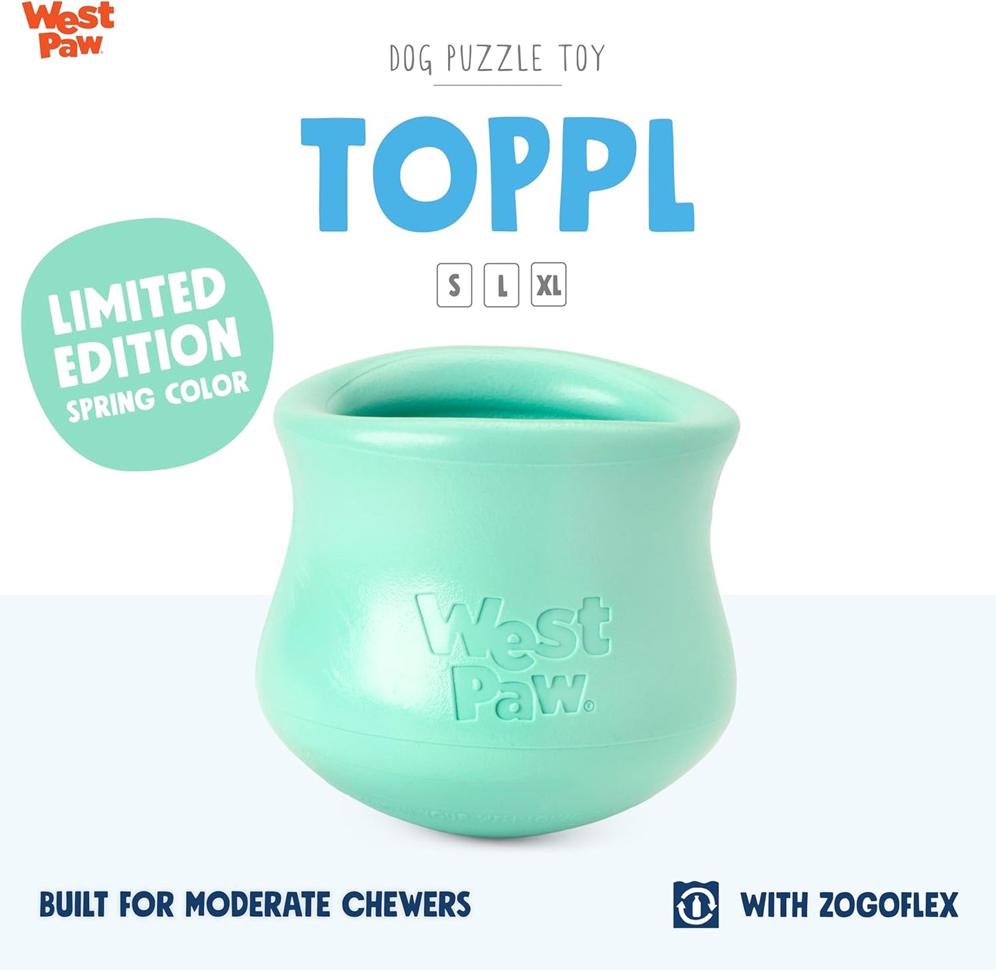 WEST PAW Zogoflex Limited Edition Toppl Treat Dispensing Dog Toy Puzzle – Interactive Chew Toys for Dogs – Dog Toy for Moderate Chewers, Fetch, Catch – Holds Kibble, Treats, Large 4", Mint