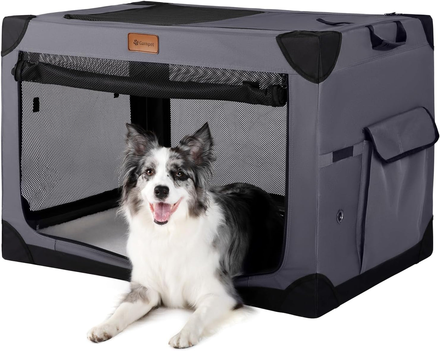 Soft Dog Crate for Large Dogs, 4-Door Foldable Collapsible Dog Crate with Soft Sides, Indoor & Outdoor Travel Dog Kennel, Dark Grey