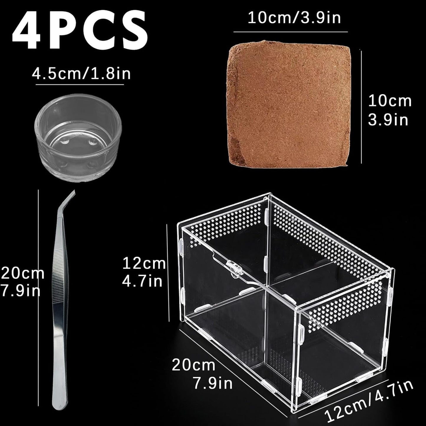 Micro Habitat Terrarium Enclosure Kit（4pc Set）,Jumping Spider Enclosure,Spider Enclosure,Tarantula Enclosure, Acrylic Reptile Enclosure(8 * 4.7 * 4.7 Inches)