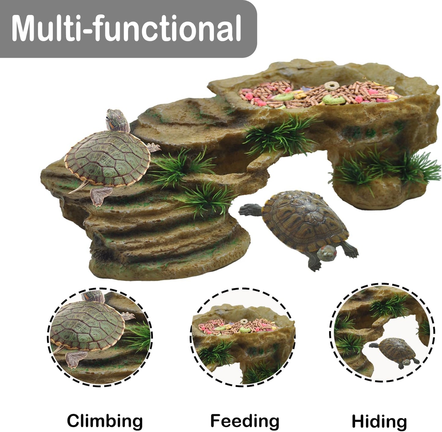 kathson Turtle Basking Platform,Tortoise Resin Climbing Rock Rectangular Resting Terrace Tank Accessories,Reptiles Dock Hide Cave Habitat Decoration for Bearded Dragon Lizard Geckos Spiders (3 PCS)