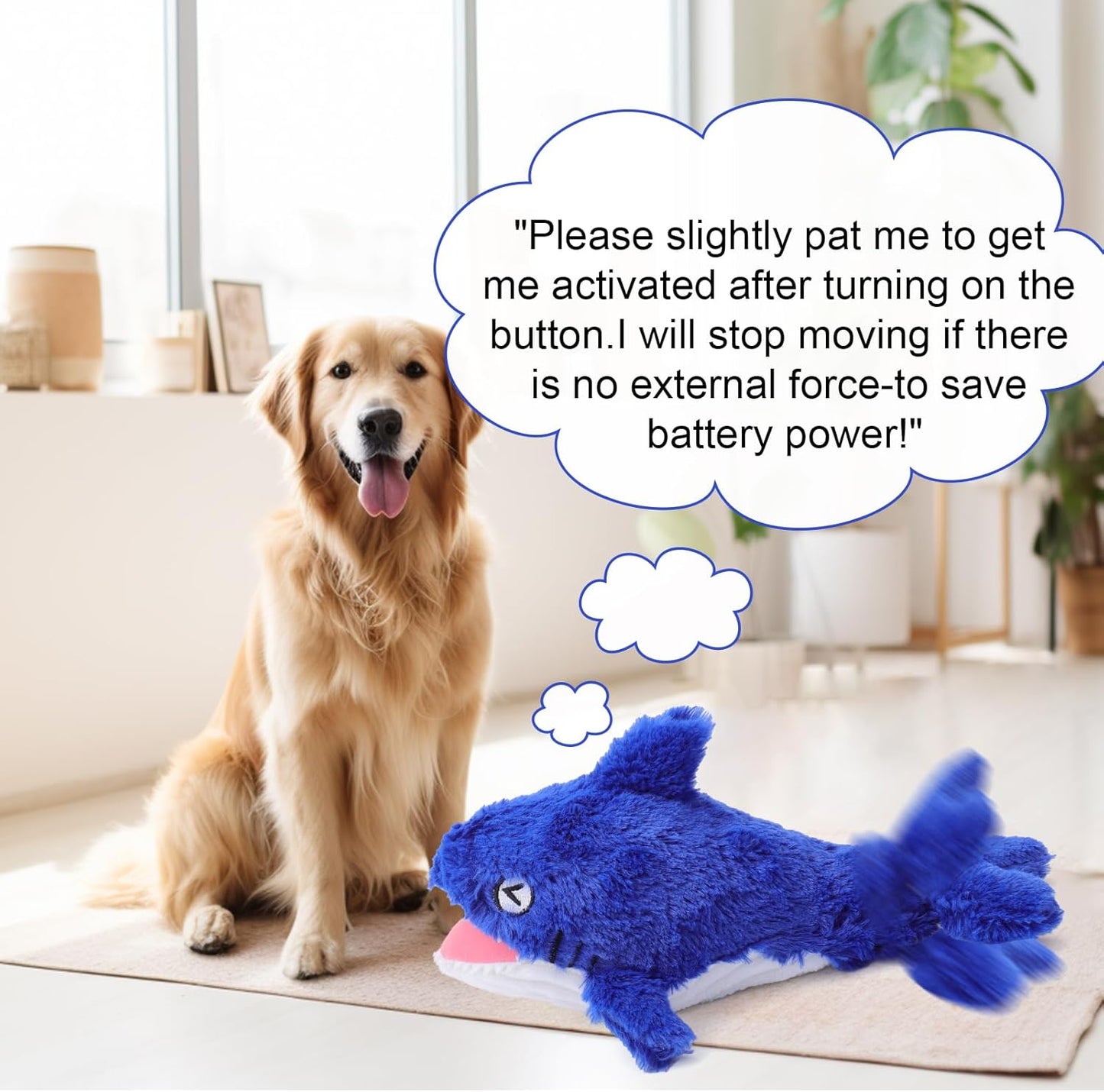 Mity rain 2 in 1 Interactive Dog Toys, Shark Dog Toy to Keep Them Busy, Plush Squeaky Dog Toys, Rechargeable Wiggly Fish Blue Dog Toys for Small Medium Large Dogs, Moving Dog Toys for Indoor&Outdoor