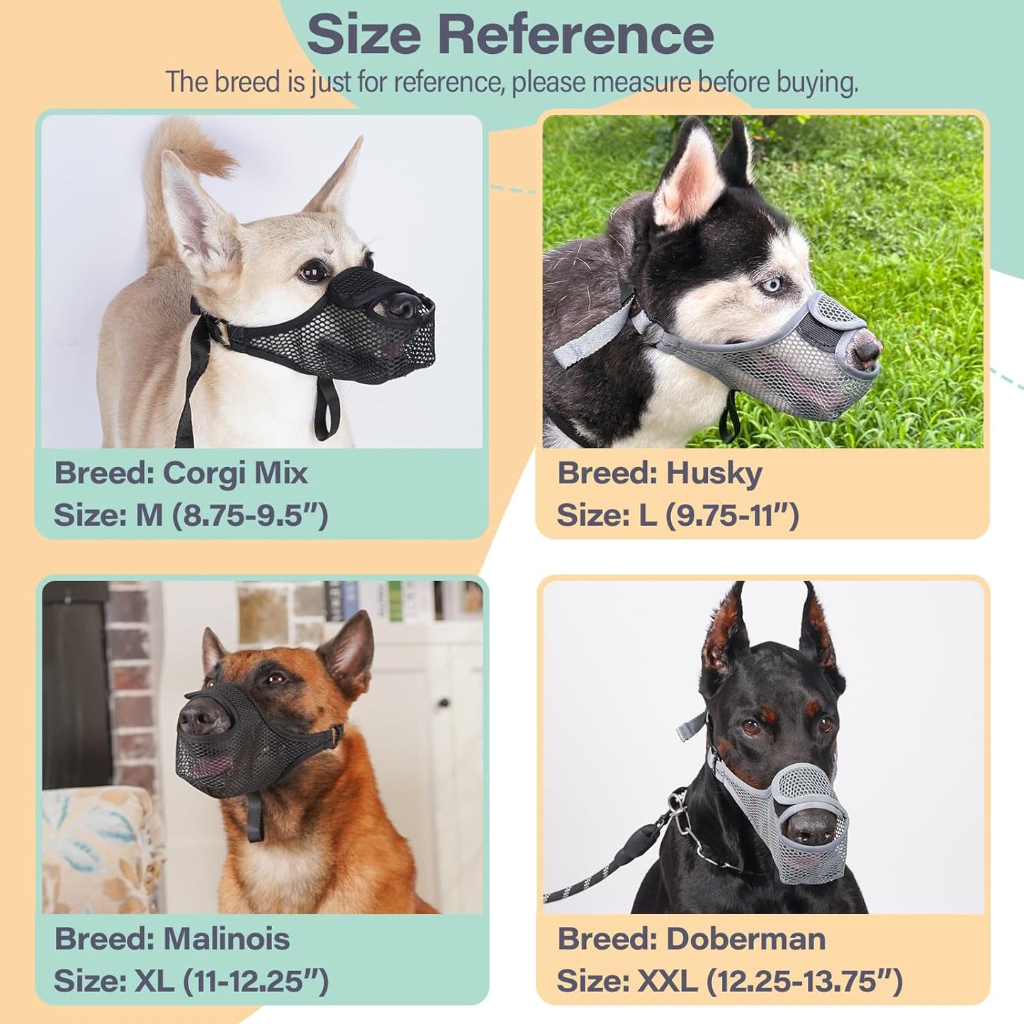 LUCKYPAW Dog Muzzle for Large Medium Small Dogs, Patented Mesh Muzzle to Prevent Biting Chewing Eating, Soft Mouth Guard with Front Opening Design for Drinking Panting(Grey, S)