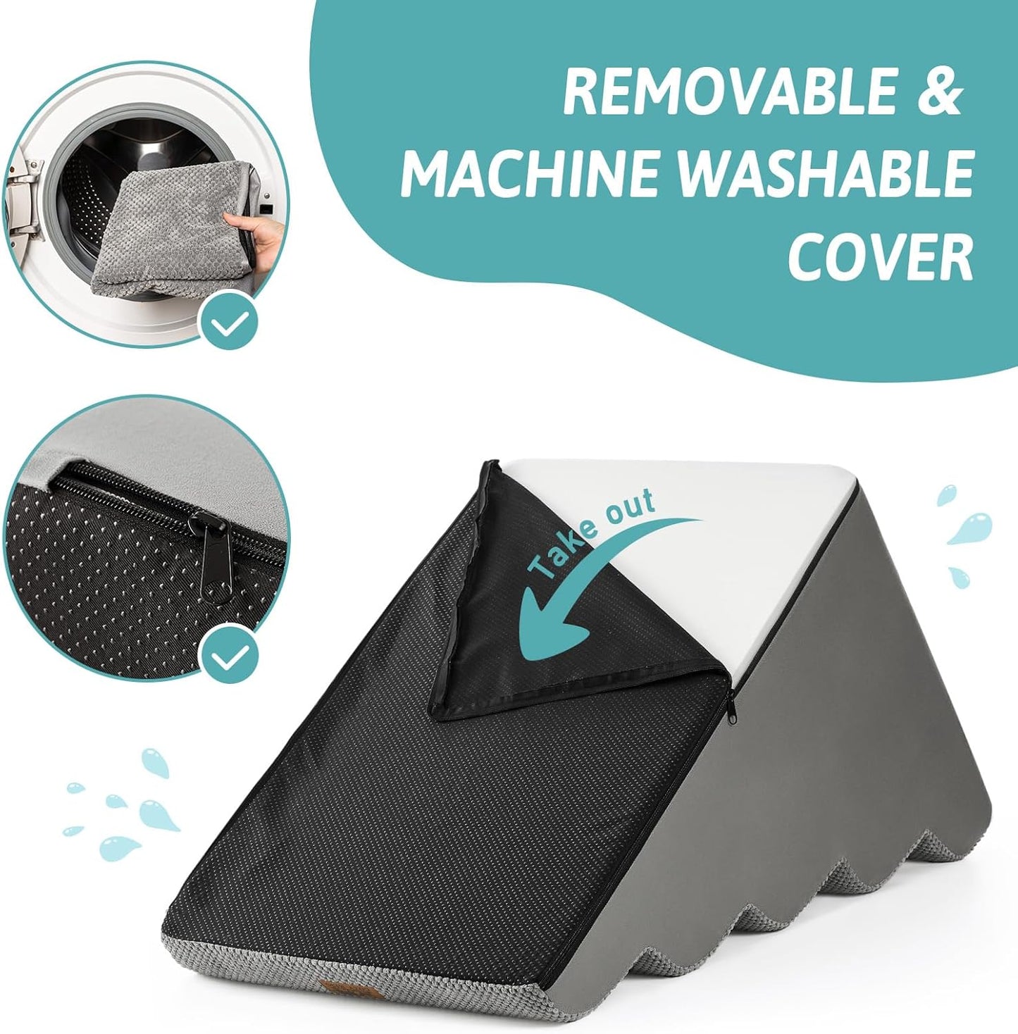 Wide Dog Stairs 19.7" Width, Pet Step for Small/Medium/Large Dog, Puppy or Cat, Pet Ramp for High Bed or Car, High Density Foam Ladder, 19.7x33x22.4 in, Stable, 5 Step, Grey