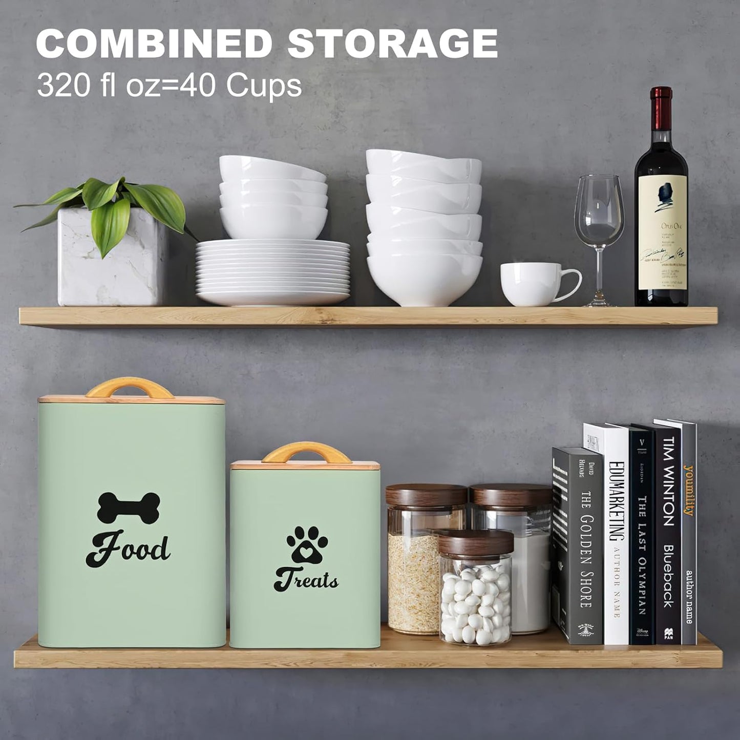 Dog Treat Container 2PCS, Dog Food Storage Container with Lids Airtight, Dog Treat Jars for Kitchen Counter-7+3Lbs (Saga Green)