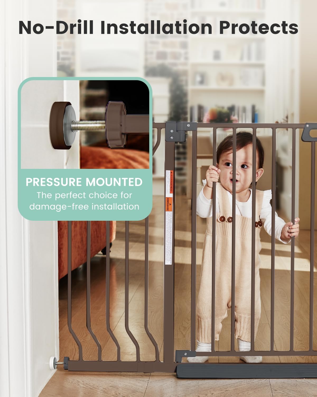 Mom's Choice-GROWNSY Baby Gate for Stairs, 29"-43" Pressure Mounted Pet Gate for Doorways-Auto Close Dog Gate for The House-Easy Installation & Walk Thru Wide Safety Gate