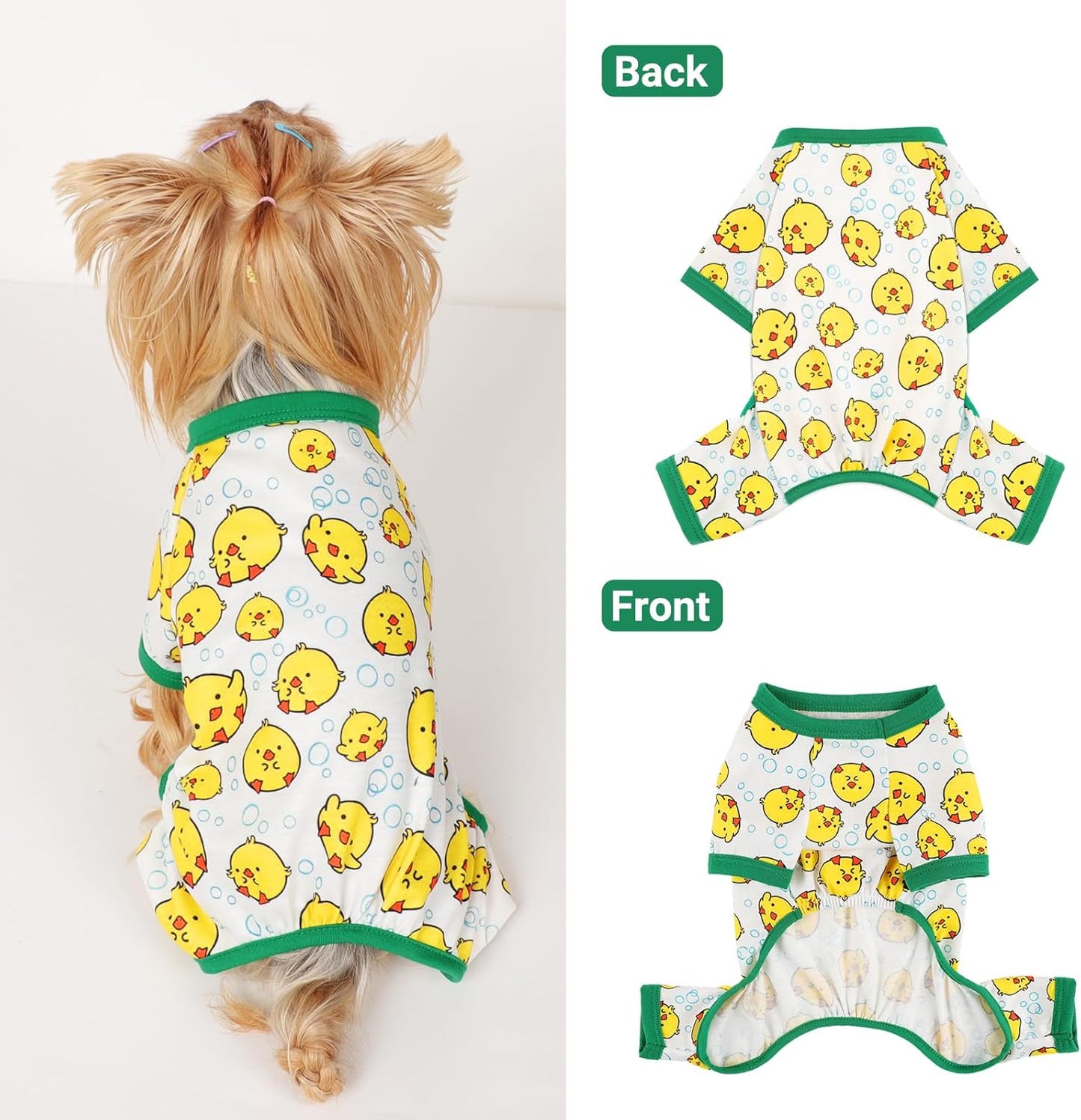 Dog Pajamas Small Sized Dogs Stretchable Summer Dog Clothes Pjs 4 Legs Girl Boy Cute Soft Puppy Outfits Doggie Cat Jammies Jumpsuit Sleeper for Pet, Duckling, XS
