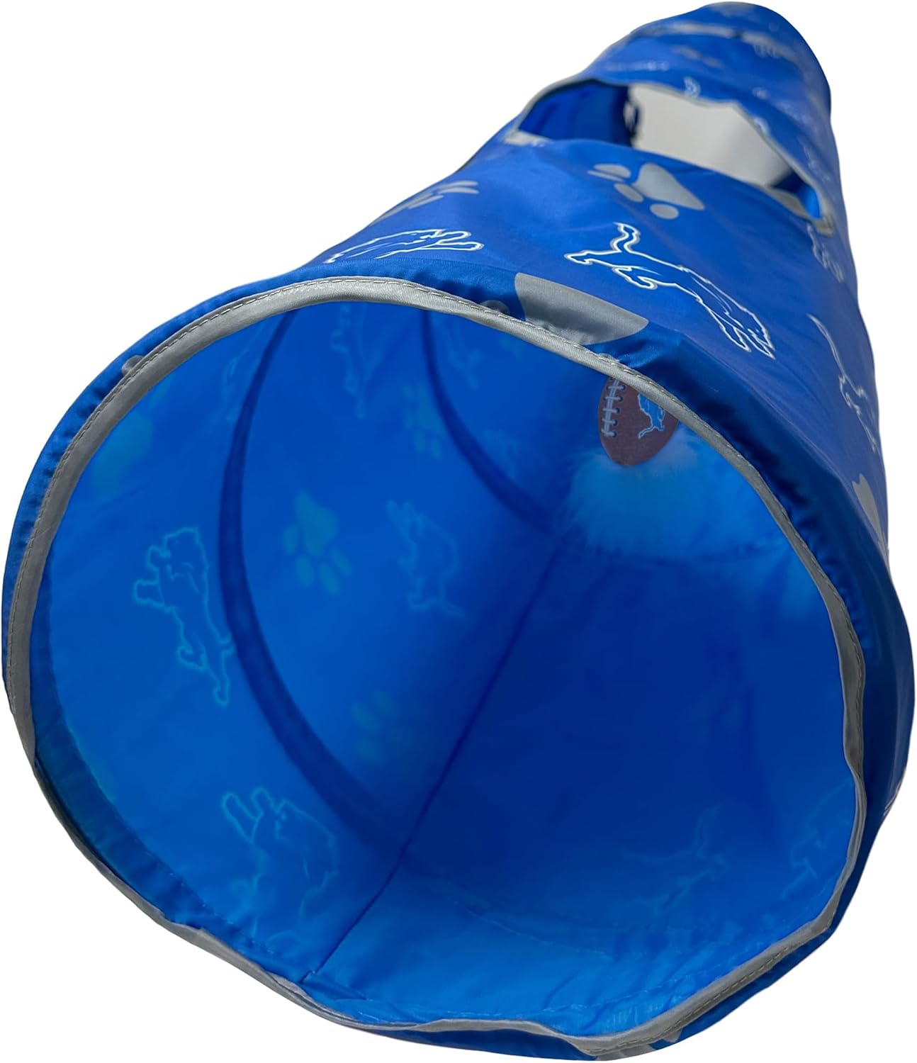NFL Detroit Lions Cat Tunnel Tube Toy with Plush Football Catnip and Feathers Collapsible Tunnel for Cats to Play, Peek and Hide, Sporty & Fun Cat Tunnel Toy with Team Logo All-Over Design!
