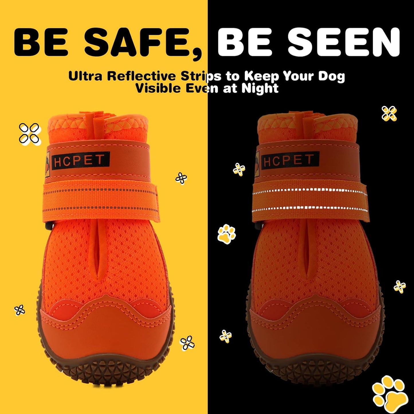 Hcpet Dog Shoes for Large Dogs, Breathable Dog Booties for Small Medium Dogs, Anti-Slip Dog Boots & Paw Protectors for Hot Pavement Winter Snow Hiking with Reflective Straps Orange Size 8