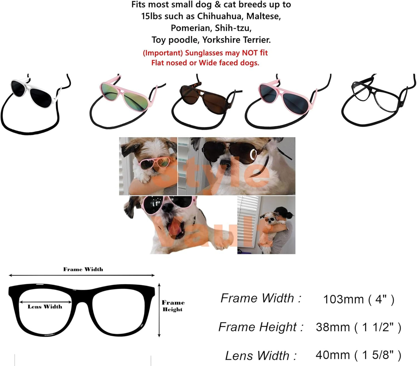 G029 Dog Cat Pet Aviator Sunglasses Glasses for Small Breeds up to 15lbs (White)