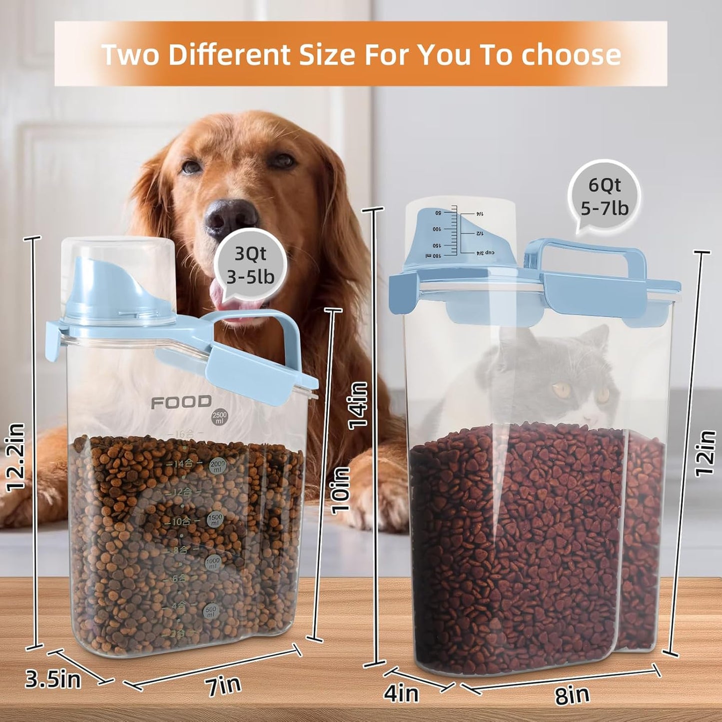Dog Food Storage Container, Upgraded Large Nozzle BPA-free, 8-12 LBS Plastic Pet Food Storage Containers, With 4 Sealed Clasps, 1 Measuring Cup and Handle (1, Elegant Blue, 5L)