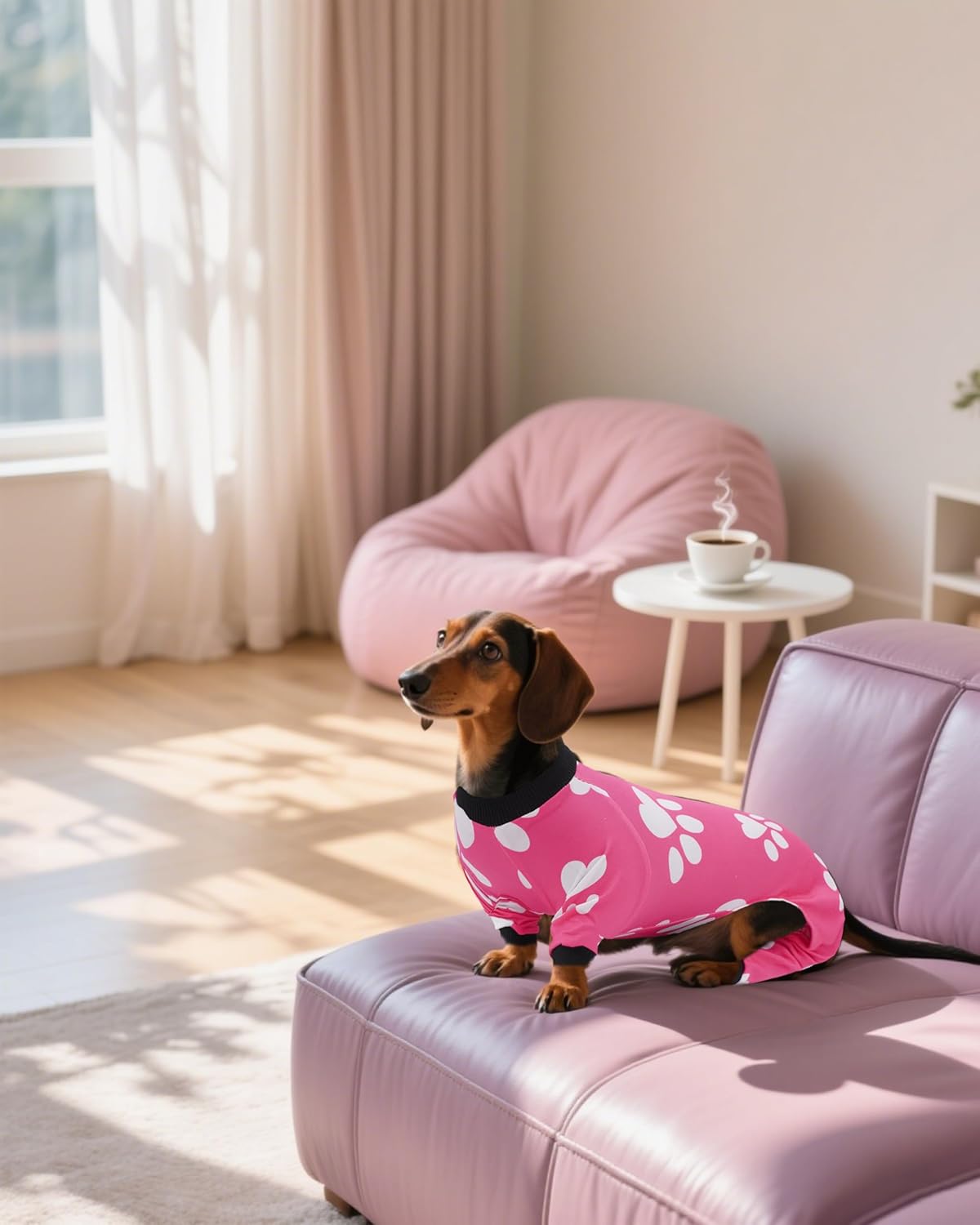 PET SHOW 4 Pack Small Dog Pajamas for Medium Dogs Girl Soft Stretchy PJs Paw Floral Jumpsuit Puppy Doughnut Ice Cream Onesies Outfits with Sleeve Pets Breathable Summer Clothes Costume L