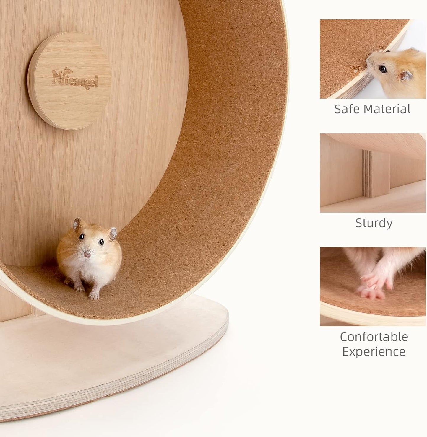 Niteangel Wooden Hamster Exercise Wheel: - Silent Hamster Running Wheel for Hamsters Gerbil Mice and Other Similar-Sized Small Pets (L)
