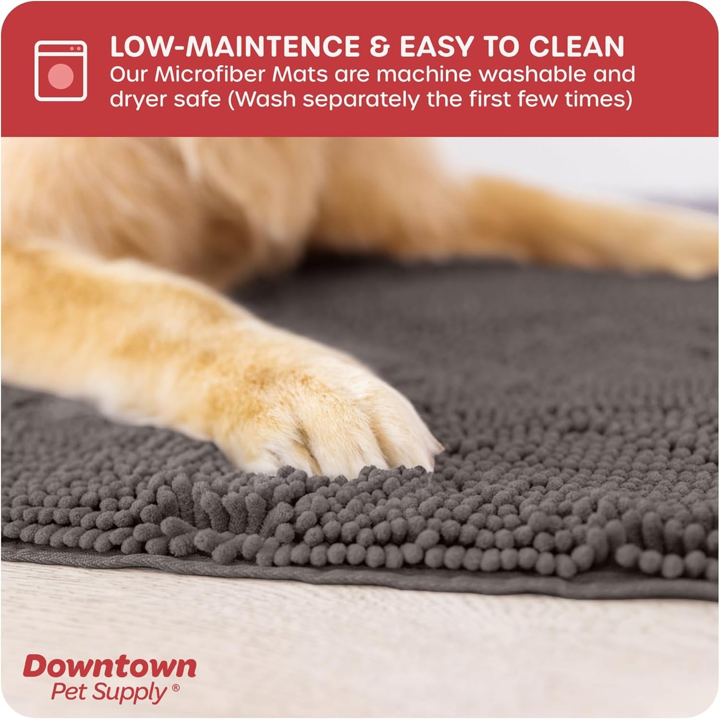 My Doggy Place Microfiber Dog Mat for Muddy Paws, 31" x 20" Ash - Absorbent and Quick-Drying Dog Paw Cleaning Mat, Washer and Dryer Safe - Non-Slip Rubber Backed Dog Floor Mat, Medium