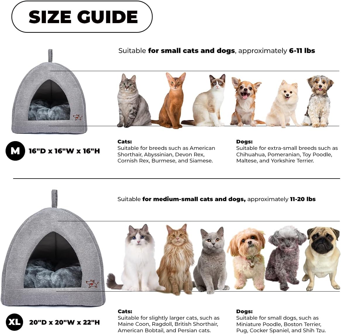 Best Pet Supplies Pet Tent-Soft Bed for Dog and Cat by - Gray, 20" x 20" x H:22"