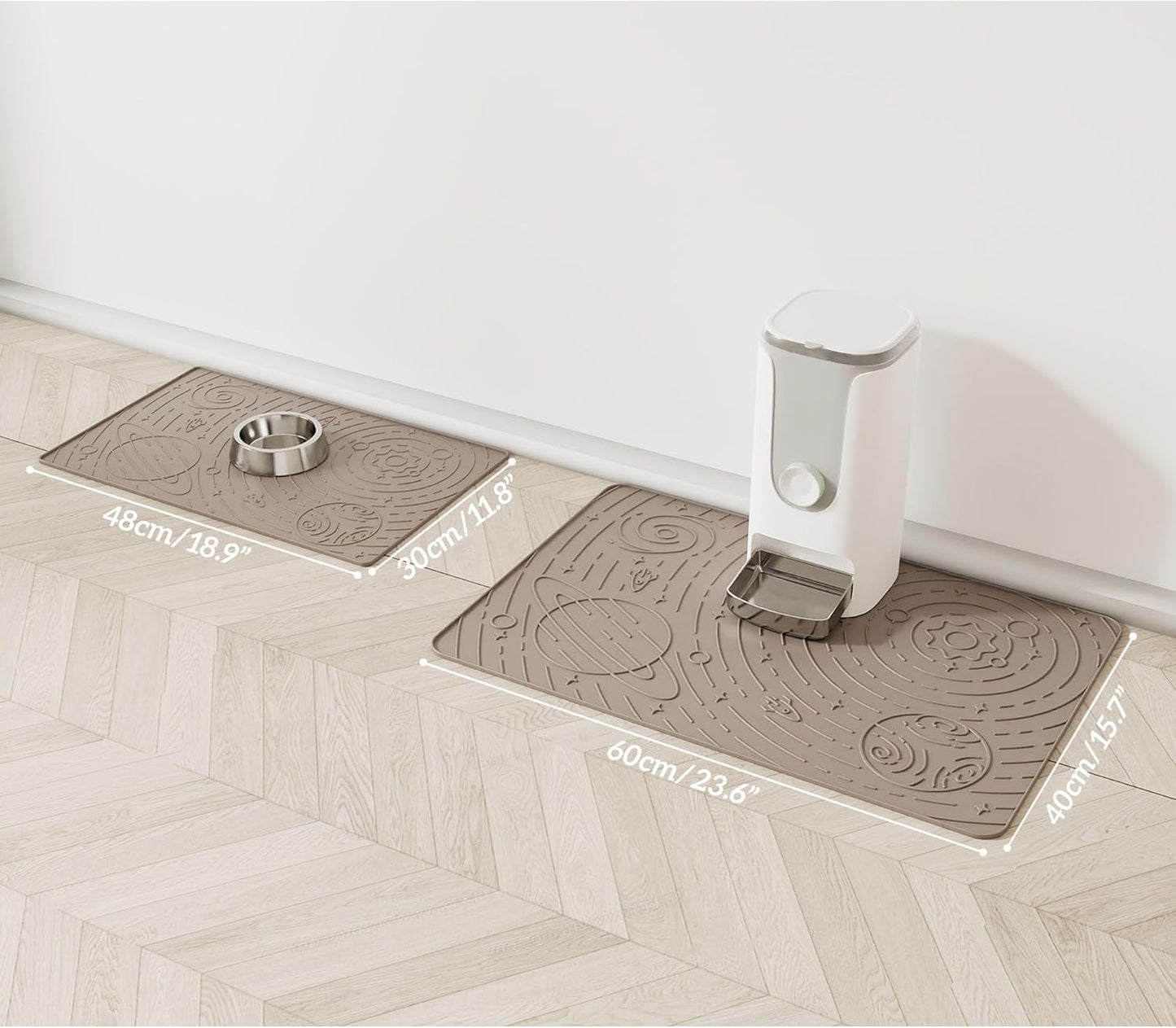 OHMO Dog Food Mat, Silicone Waterproof Cat Food Mat, Non-Skid Spill Proof Pet Feeding Mat for Food and Water, Easy to Clean Dog Placemat(Beige, 23.6" x 15.8")