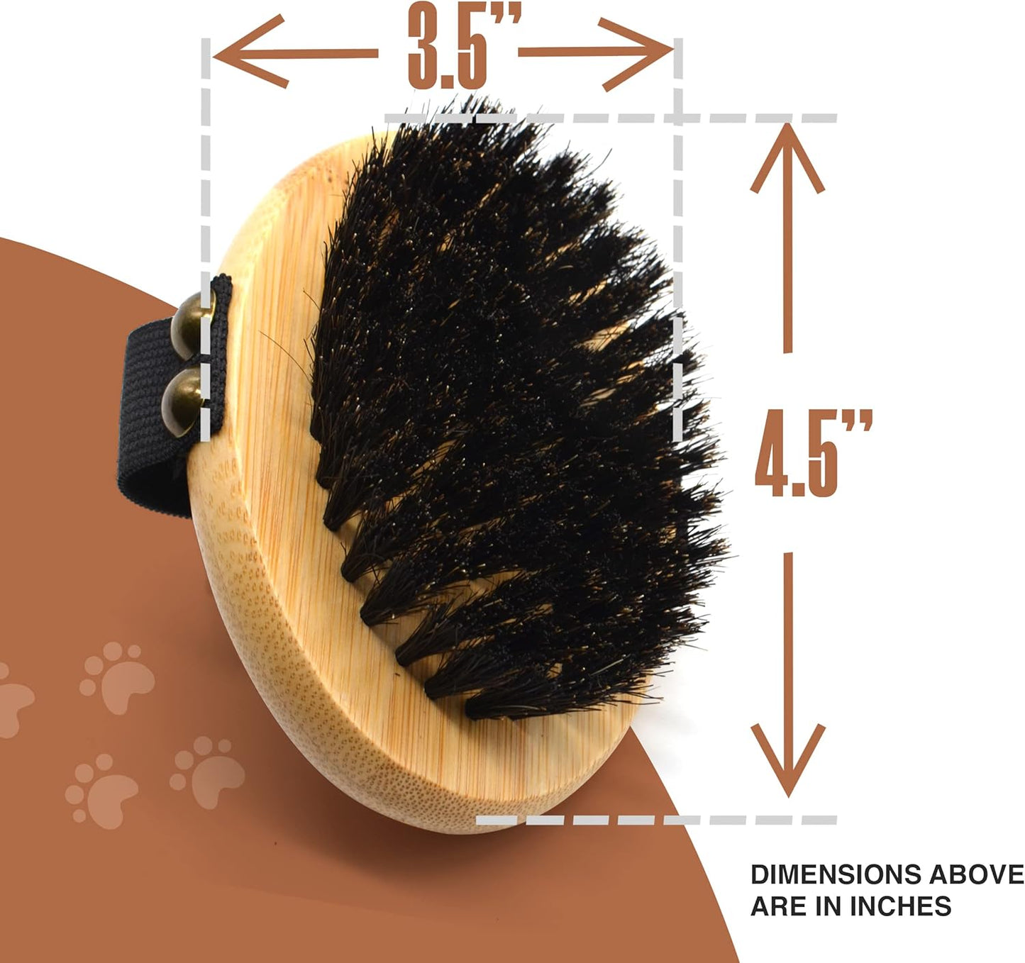 The Buddy System Pet Close Brush, Soft Touch Oval Palm Brush - Bamboo Massage Handheld with Soft Boar Bristles and Elastic Band for Dogs and Cats