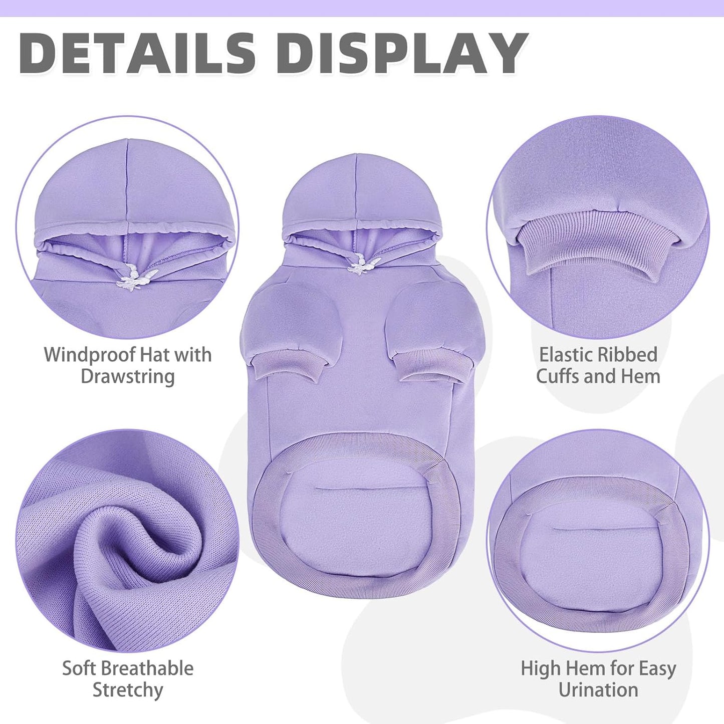 KOOLTAIL Basic Dog Hoodie - Soft & Warm Dog Hoodie Sweater with Leash Hole and Pocket, Pet Winter Coat, Cold Weather Clothes Sweatshirt for Small Medium Large Dogs Puppy Cat Boys Girls Lavender S