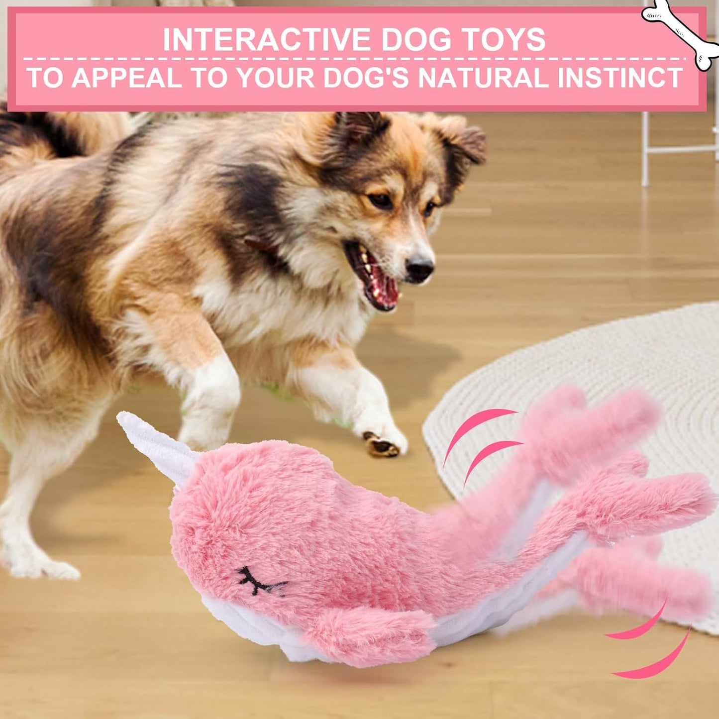 BABORUI Interactive Dog Toys Whale, Squeaky Dog Toys, Rechargeable Moving Dog Chew Toys for Small/Medium/Large Dogs/Puppy to Keep Them Busy (Pink)