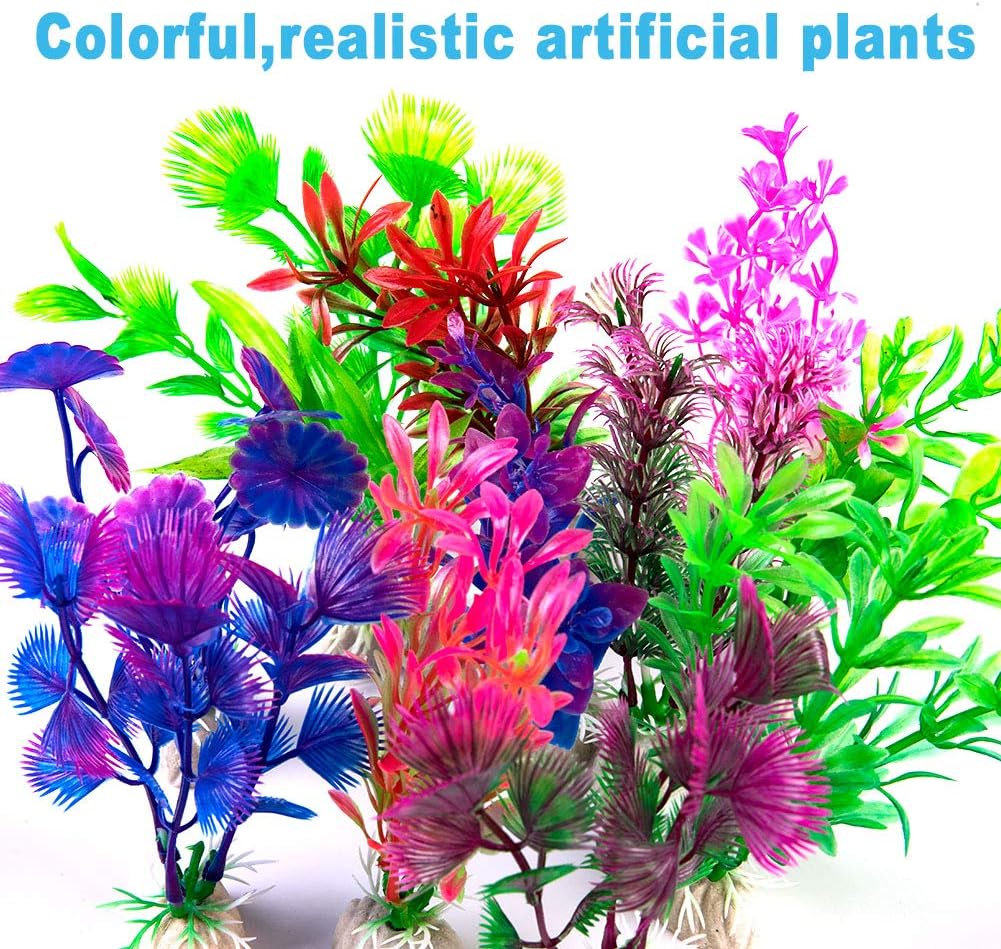 CousDUoBe 12 Pack Artificial Aquarium Plants, Fish Tank Decorations Home Décor（4.5 to 5 inches Tall）