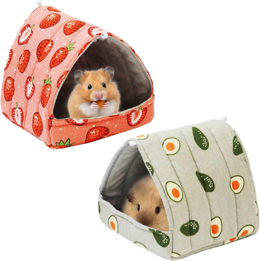 JSPYFITS 2 Pack Guinea Pig Hideout,Small Animal House Guinea Pig Bed Washable Cage Accessories for Small Pet Bunny/Rabbit/Hamster/Chinchilla Guinea Strawberry/Avocado