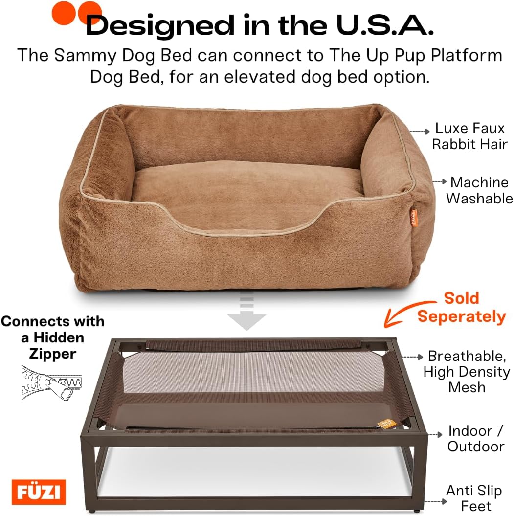 FUZI Luxury Aesthetic Dog Bed for Medium Dogs with Washable Cover, Pet Couch, Pet Bed with Sides, Non-Slip Bottom, Soft and Durable Calming Dog Bed, Faux Rabbit Fur, Medium 31.75x23.6x9.5 Light Grey