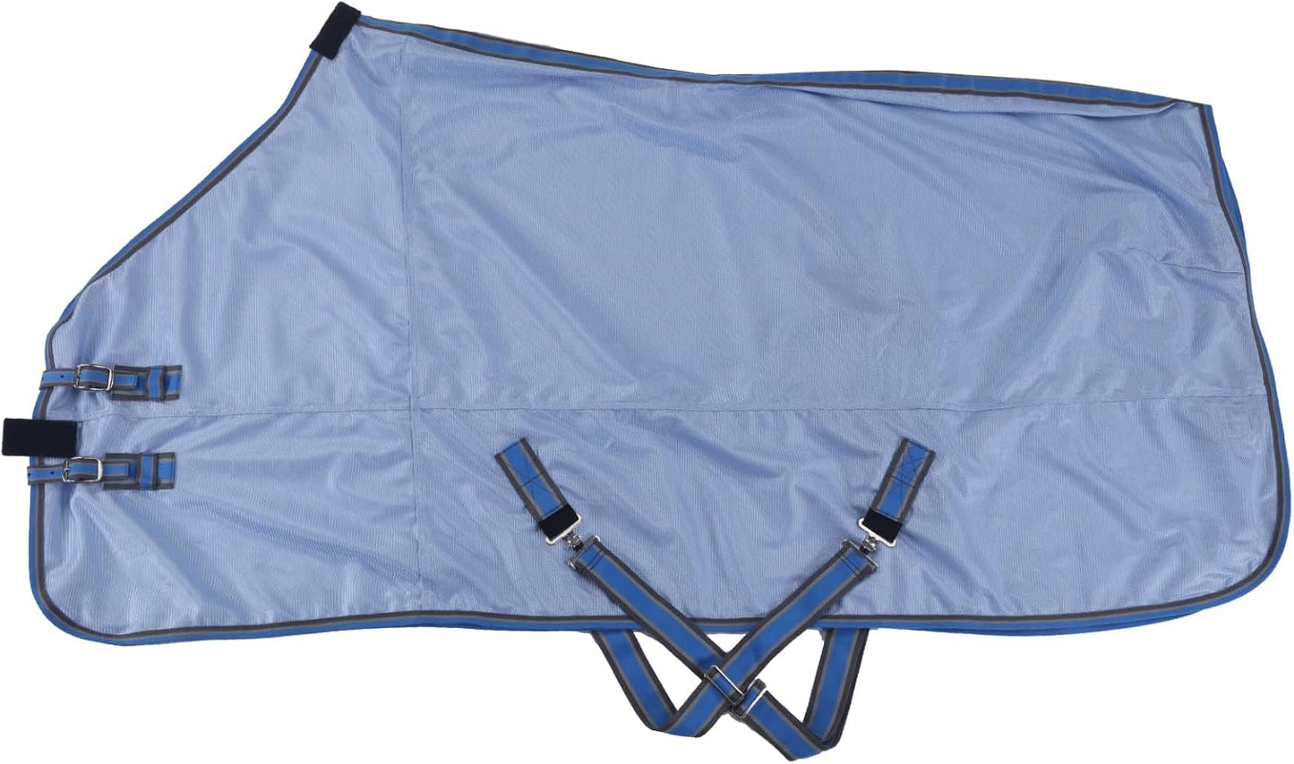 Horse Fly Sheet, Standard Neck Comfy Mesh Fly Sheet for Horses, Equine Summer Sheets UV-Protective Lightblue 75