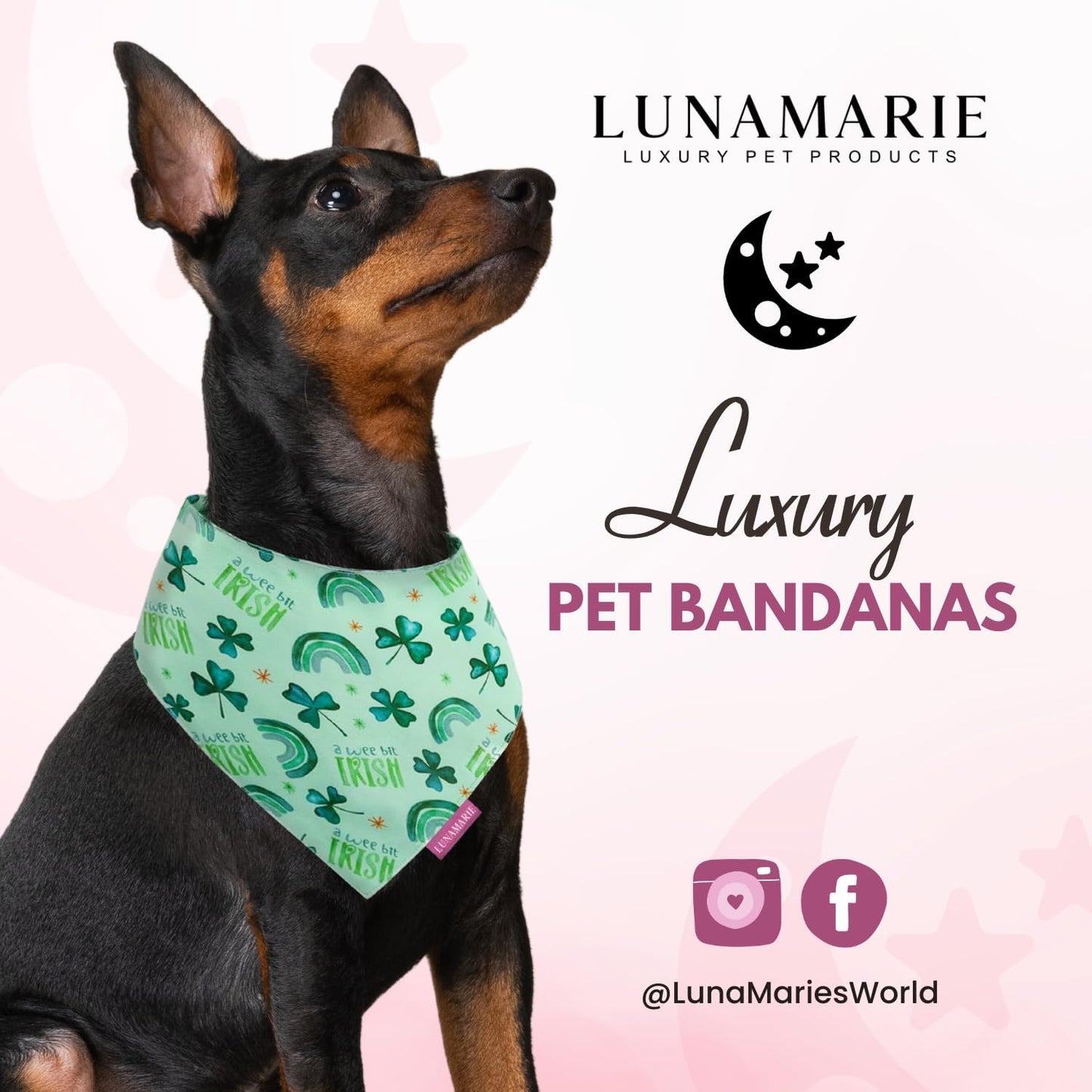 LunaMarie - Luxury Pet Birthday Bandanas -Premium & Silky Poly Fabric | 100% Handmade | Custom Shape Dual Layered (A Wee Bit Irish, Large)