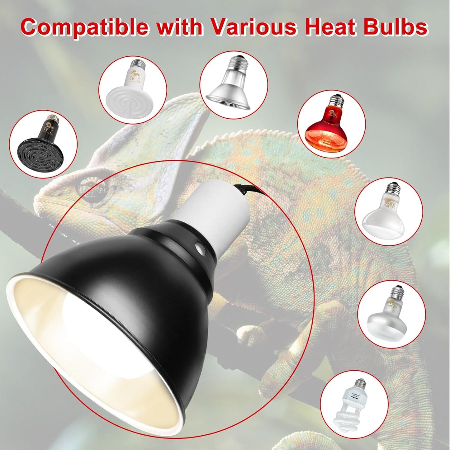 Reptile Lamp Bulb Fixture 5.5 Inch Deep Dome with Switch - Ideal for 60W/75W/100W/150W Heat Lamp Bulbs, Compatible with All E26 UVA/UVB/Basking Heat Bulbs, Supports Up to 150 Watts