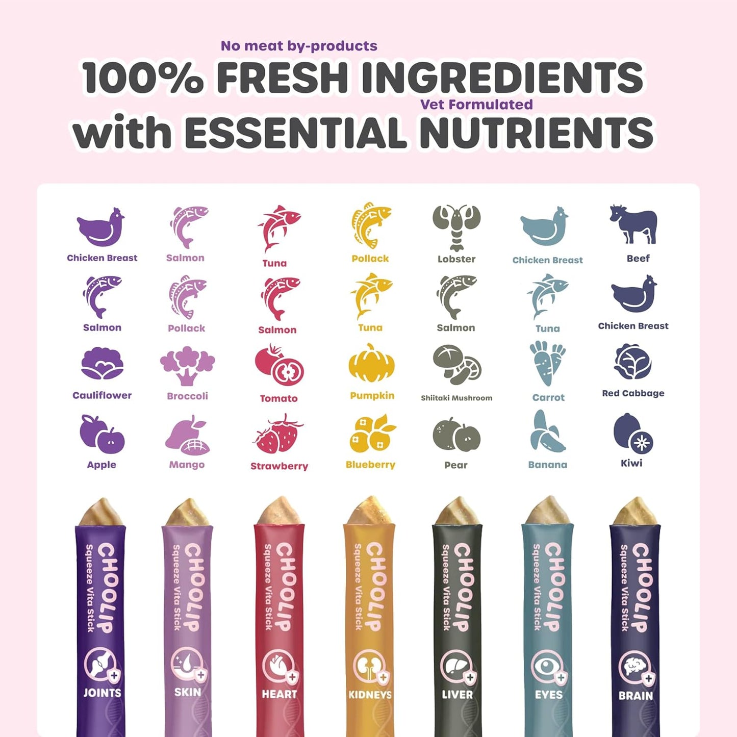 Squeeze Vita Stick Lickable Treats for Dogs & Cats. 7 Variety Support Sticks with Essential multivitamins. Soft and Tasty Paste for All Life Stages