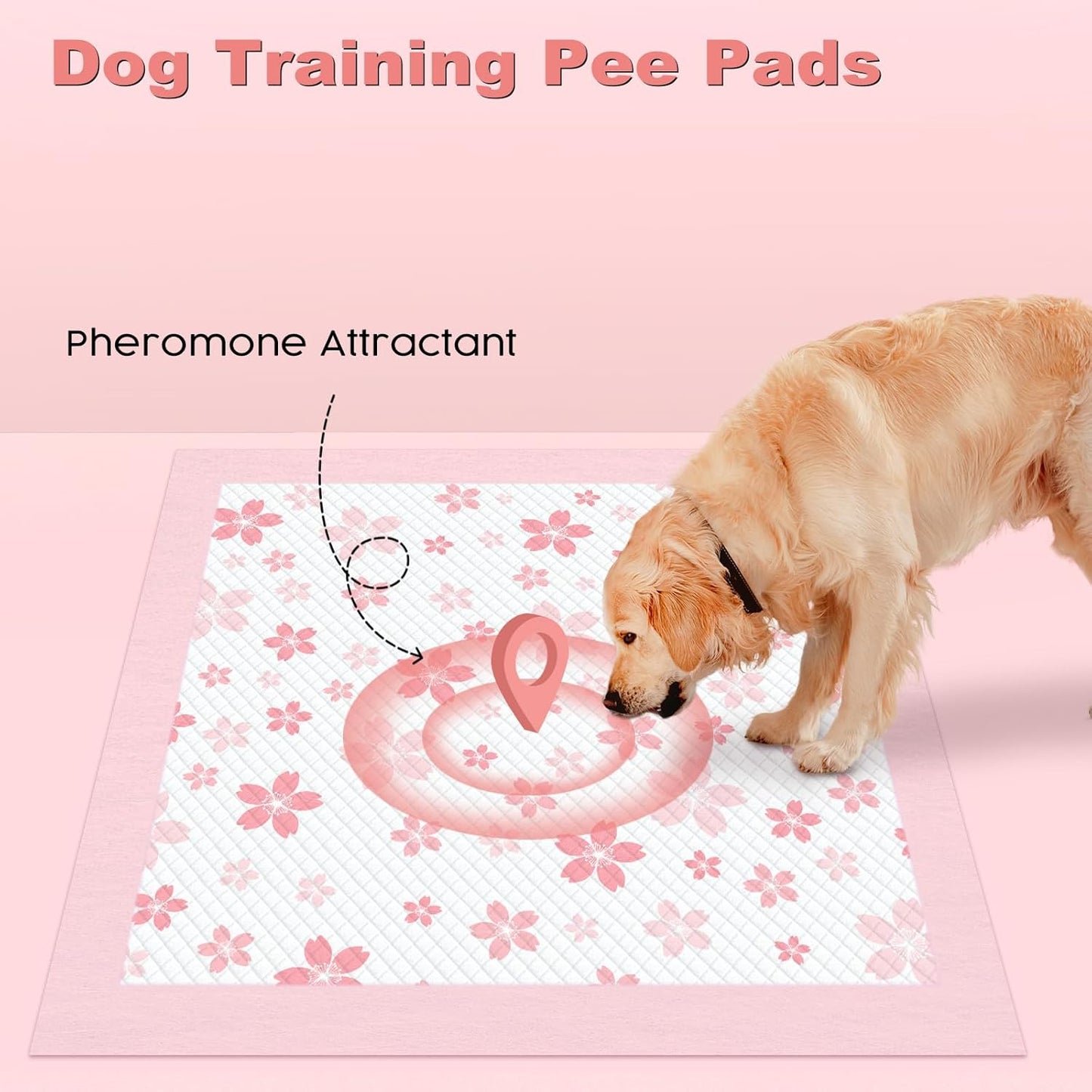 MIZOK 36x36 Puppy Pads Pink, Dog Pee Pads Leak-Proof with Quick-Dry Surface, Dog Pads Extra Large with Cherry Blossom Prints, Pee Pads for Dogs Super Absorbent (30 Count)