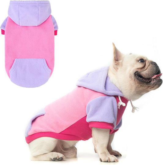 BEAUTYZOO Fleece Dog Hoodie Sweatershirt with Pocket and Leash Hole, Stretchy Small Medium Large Sized Dogs Clothes for Fall Winter Cold Days, Color Designer Warm Dog Jackets,French Bulldog Coats