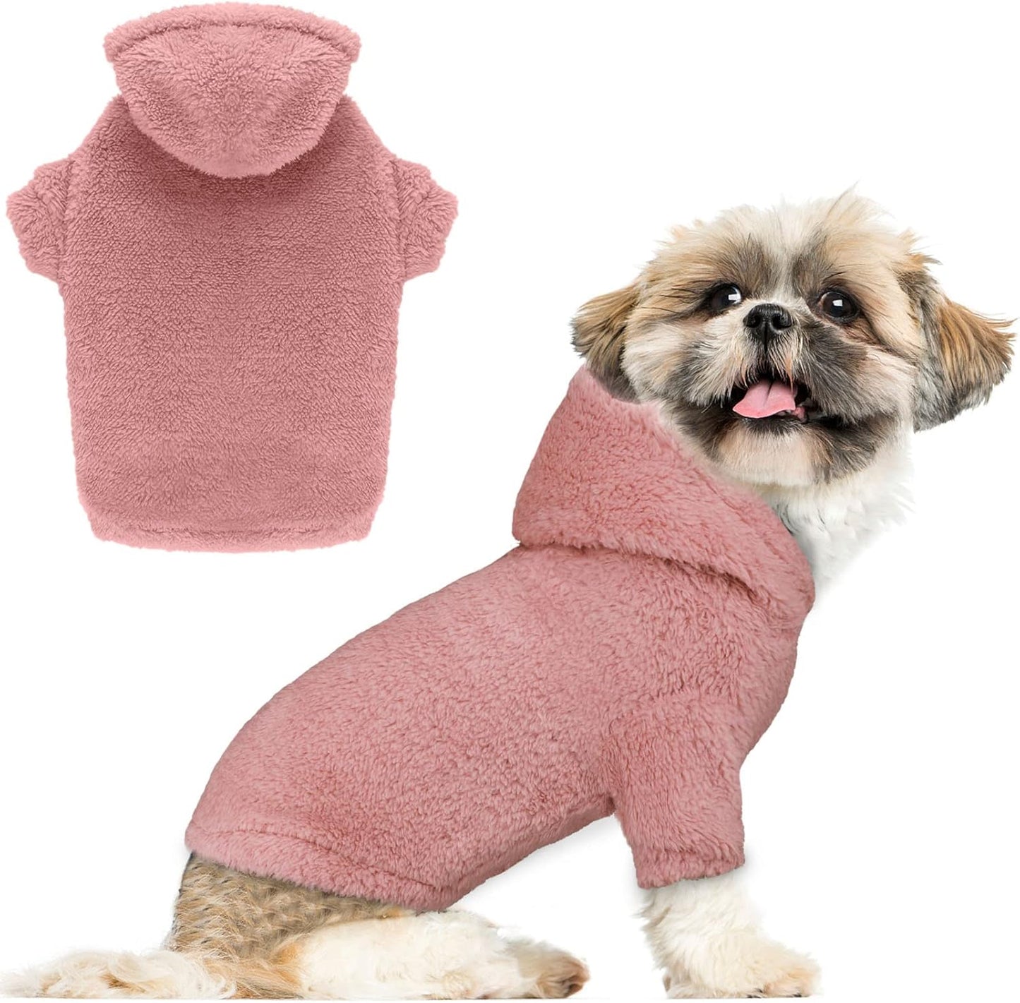Fuzzy Dog Sweaters for Small Dogs Dog Hoodie Pet Clothes Warm Soft Cozy Coats Hooded Sweatshirt Fleece Small Pet Hoodies Sweater(Pink-S)